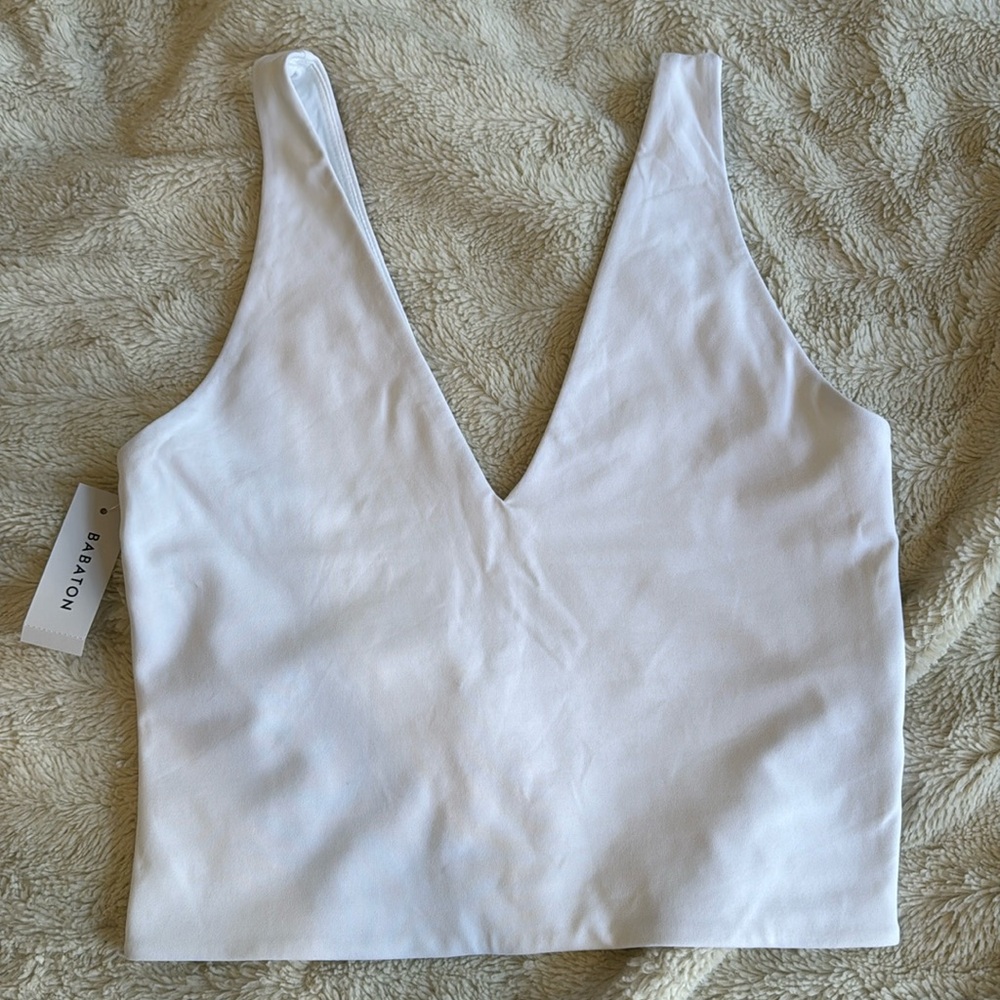 S babaton white v neck crop tank NWT